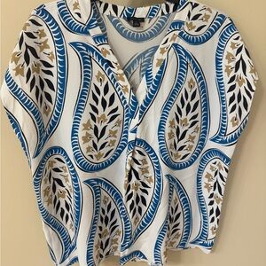 Ann Taylor Blue and Gold Paisley Button Down Shirt